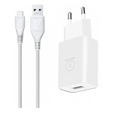 Сетевое зарядное устройство WUW T28 2.4A 1USB плюс кабель Type-C белое