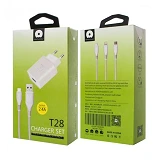 Сетевое зарядное устройство WUW T28 2.4A 1USB плюс кабель Type-C белое