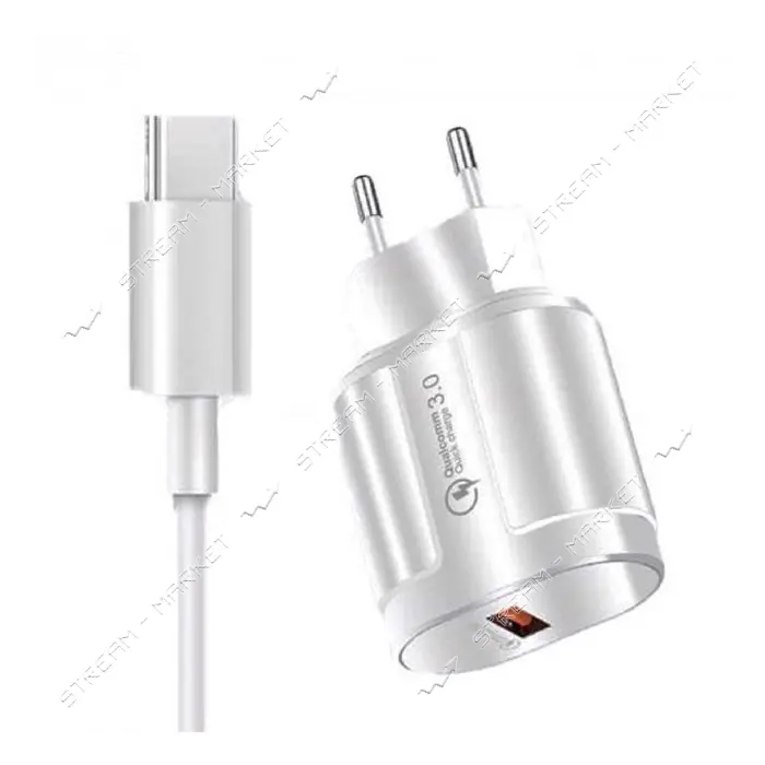 Сетевое зарядное устройство WUW T42 1USB плюс кабель Type-C белое