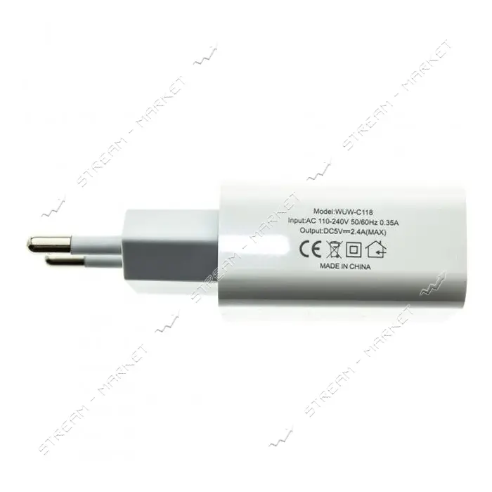 Сетевое зарядное устройство WUW C118 2.4A 2USB белое
