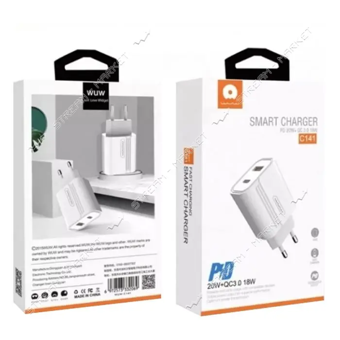 Сетевое зарядное устройство WUW C141 2.4A 1USB плюс PD белое