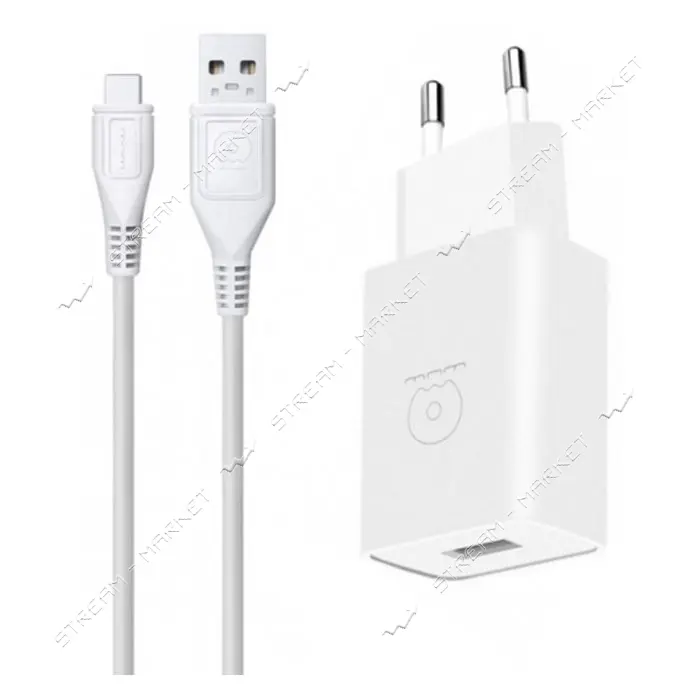 Сетевое зарядное устройство WUW T28 2.1A 1USB плюс кабель Type-C белое
