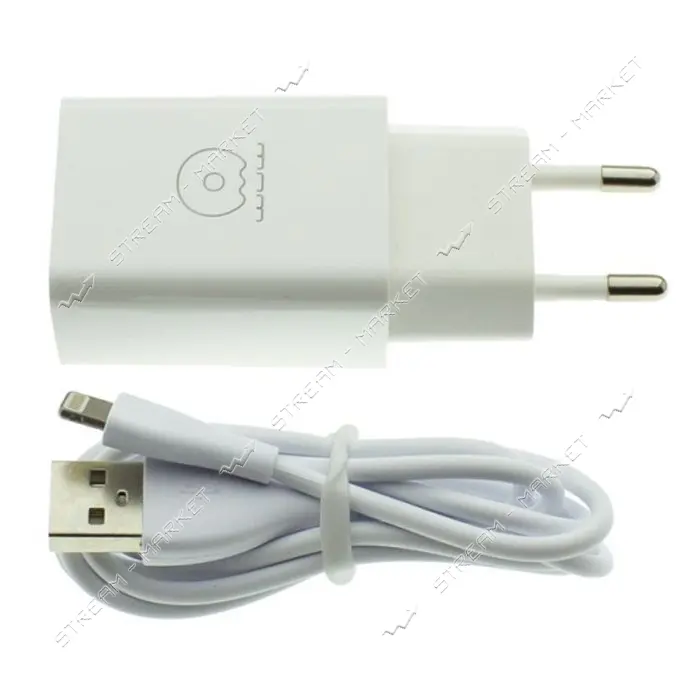 Сетевое зарядное устройство WUW T28 2.1A 1USB плюс кабель Lightning белое