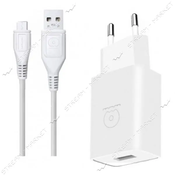 Сетевое зарядное устройство WUW T28 2.4A 1USB плюс кабель Micro белое                               