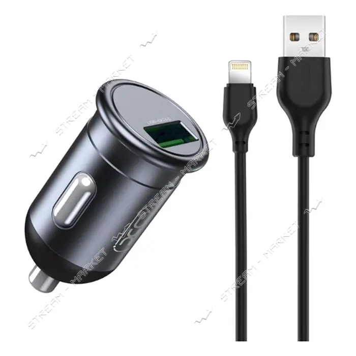 Автомобильное зарядное устройство XO CC46 1USB плюс кабель Lightning черное                         