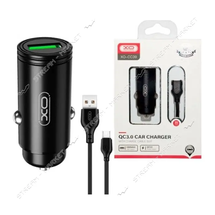 Автомобильное зарядное устройство XO CC39 1USB плюс кабель Micro черное                             