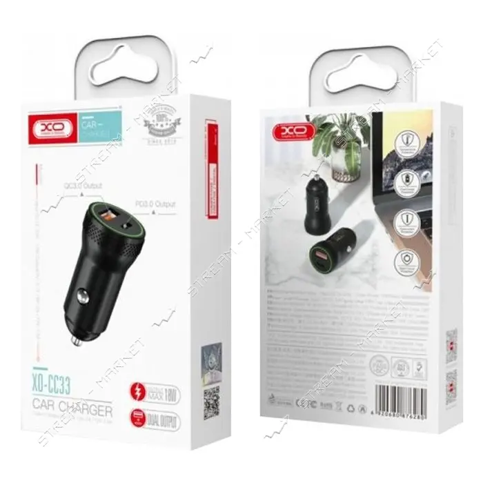 Автомобильное зарядное устройство XO CC33 c Type-c 1USB плюс QC3.0 черное                           