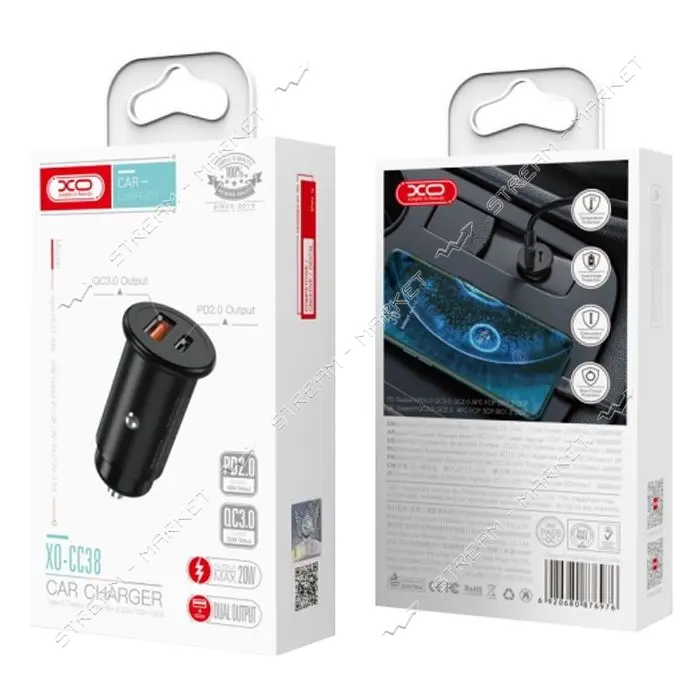 Автомобильное зарядное устройство XO CC38 1USB плюс PD черное