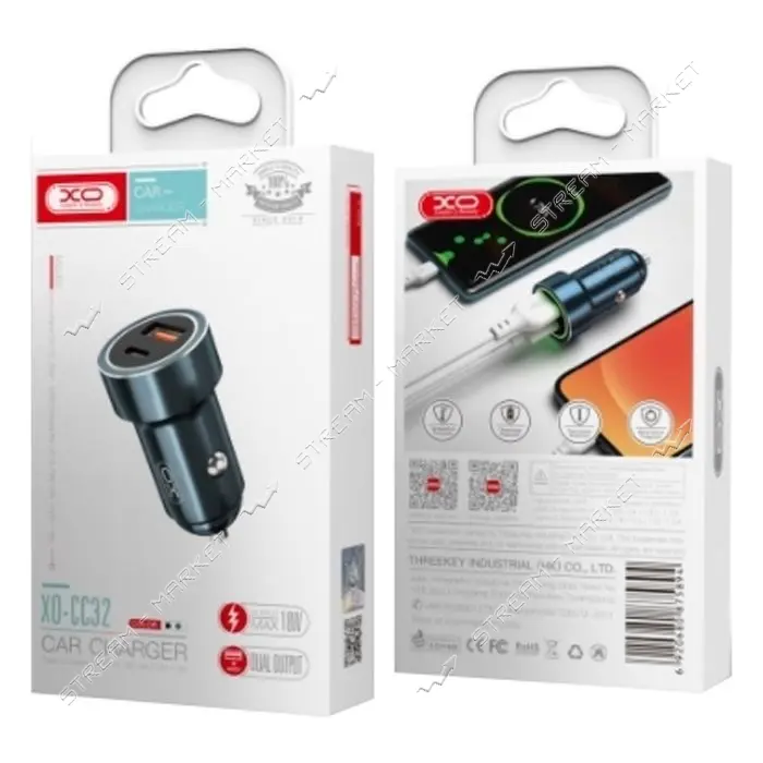 Автомобильное зарядное устройство XO CC32 c Type-c 1USB плюс QC3.0 синее