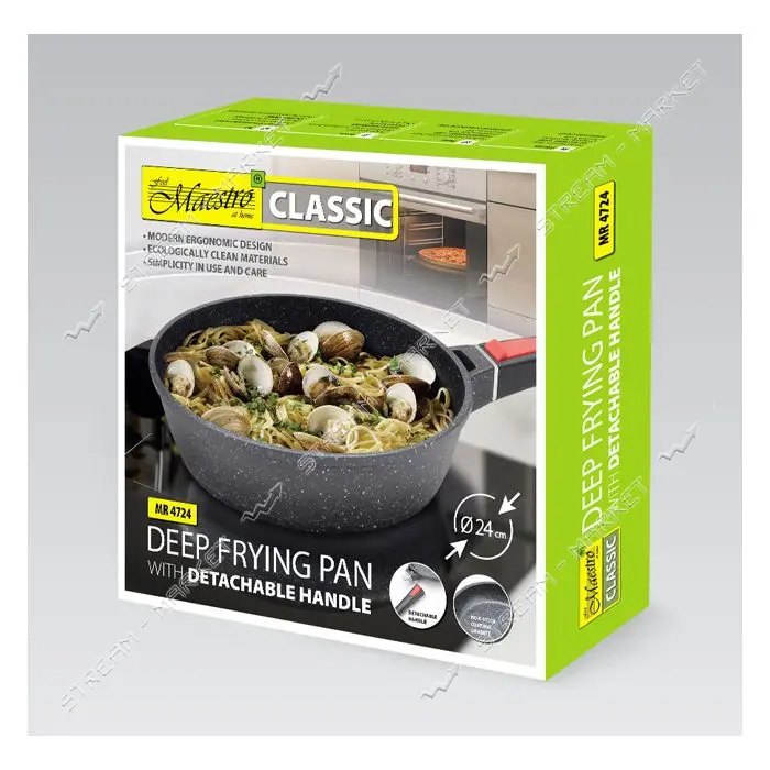 Сотейник Maestro MR-4724 d24см h6.5см покрытие антипригарное Marble съемная ручка без крышки        
