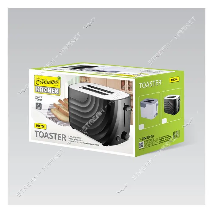 Тостер Maestro MR-706-BLACK 700Вт 2 ломтика