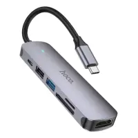 Хаб Hoco HB28 Type-C multi-function converter HDTV плюс USB3.0 и USB2.0 и SD и TF и PD серый