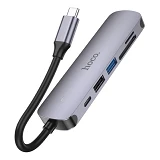 Хаб Hoco HB28 Type-C multi-function converter HDTV плюс USB3.0 и USB2.0 и SD и TF и PD серый        