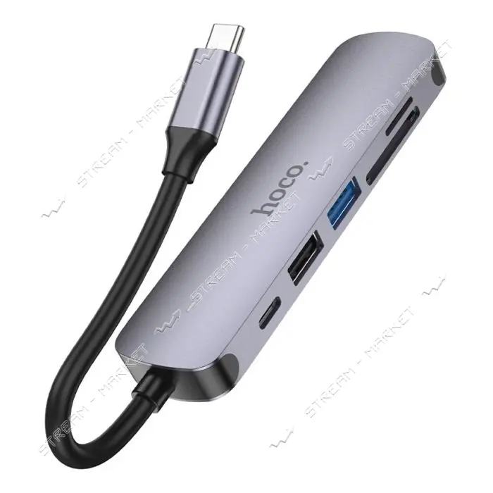 Хаб Hoco HB28 Type-C multi-function converter HDTV плюс USB3.0 и USB2.0 и SD и TF и PD серый        