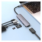 Хаб Hoco HB28 Type-C multi-function converter HDTV плюс USB3.0 и USB2.0 и SD и TF и PD серый        
