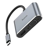 Хаб Hoco HB30 Eco Type-C multi-function converter HDTV плюс VGA плюс USB3.0 плюс PD серый           