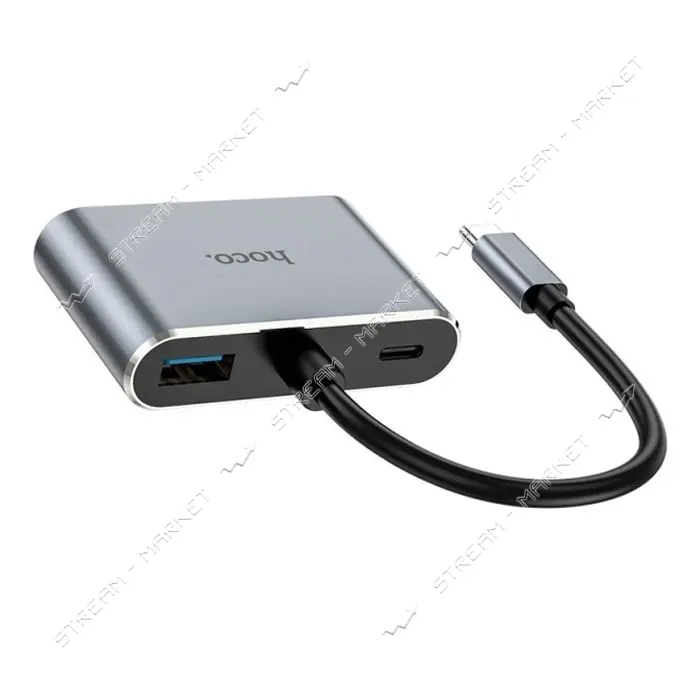 Хаб Hoco HB30 Eco Type-C multi-function converter HDTV плюс VGA плюс USB3.0 плюс PD серый           