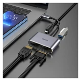 Хаб Hoco HB30 Eco Type-C multi-function converter HDTV плюс VGA плюс USB3.0 плюс PD серый           