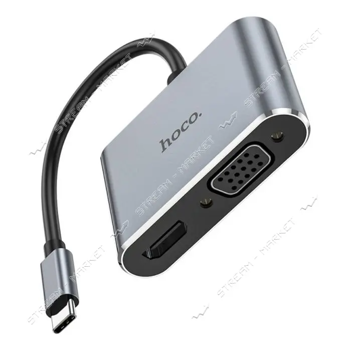 Хаб Hoco HB30 Eco Type-C multi-function converter HDTV плюс VGA плюс USB3.0 плюс PD серый           