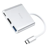 Хаб Hoco HB14 Easy use Type-C adapter Type-C to USB3.0 плюс HDMI плюс PD серый                      