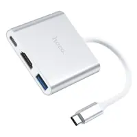Хаб Hoco HB14 Easy use Type-C adapter Type-C to USB3.0 плюс HDMI плюс PD серый                      
