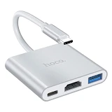 Хаб Hoco HB14 Easy use Type-C adapter Type-C to USB3.0 плюс HDMI плюс PD серый                      