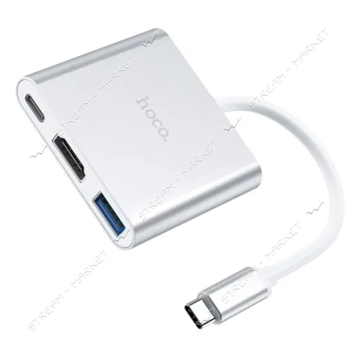 Хаб Hoco HB14 Easy use Type-C adapter Type-C to USB3.0 плюс HDMI плюс PD серый                      