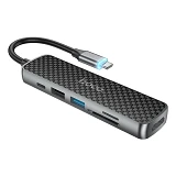 Хаб Hoco HB24 Easy display Type-C multifunction adapter HDMI и USB3.0 и USB2.0 и SD и TF и PD черный