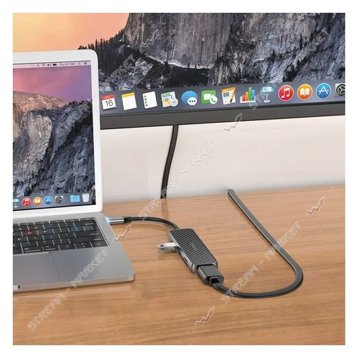 Хаб Hoco HB24 Easy display Type-C multifunction adapter HDMI и USB3.0 и USB2.0 и SD и TF и PD черный