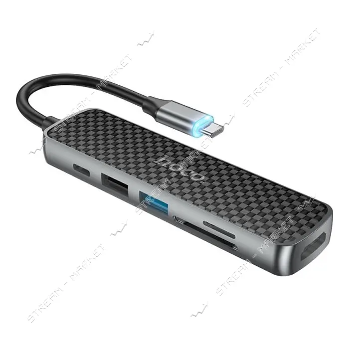 Хаб Hoco HB24 Easy display Type-C multifunction adapter HDMI и USB3.0 и USB2.0 и SD и TF и PD черный