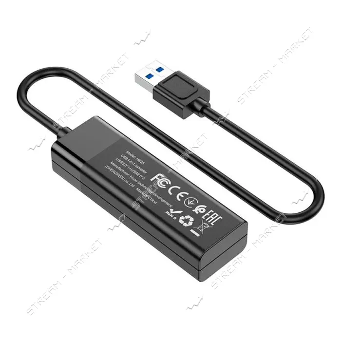 Хаб Hoco HB25 Easy mix 4in1 converter USB to USB3.0 плюс USB2.0х3 черный