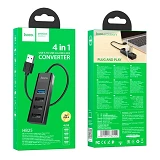Хаб Hoco HB25 Easy mix 4in1 converter USB to USB3.0 плюс USB2.0х3 черный