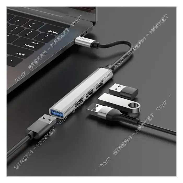 Хаб Hoco HB26 4in1 adapter Type-C to USB3.0 плюс USB2.0х3 серый