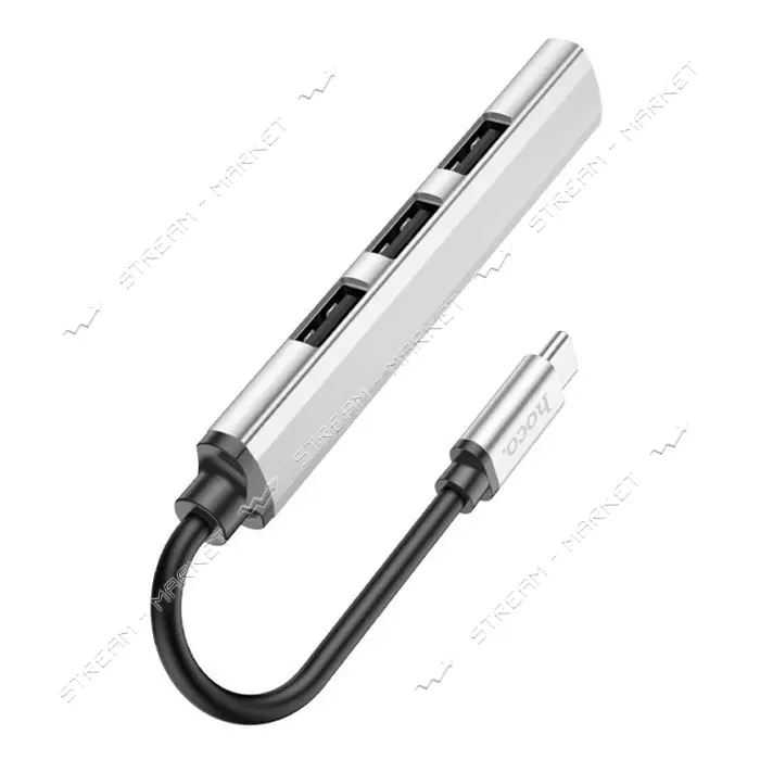Хаб Hoco HB26 4in1 adapter Type-C to USB3.0 плюс USB2.0х3 серый