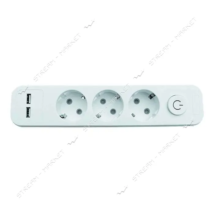 Колодка Techno Systems 3 гнезда с заземлением 2 USB и выключателем Lynx