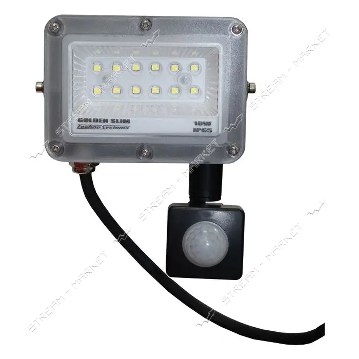 Прожектор LED Techno Systems 10W GOLDEN Slim 220V 1100Lm 6500K IP65 с датчиком движения             