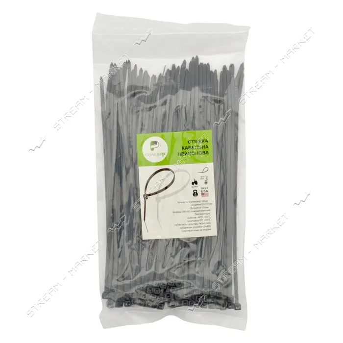 Кабельная стяжка Powerfix защелкивающаяся нейлоновая 4.6х350мм 100шт черная Турция                  