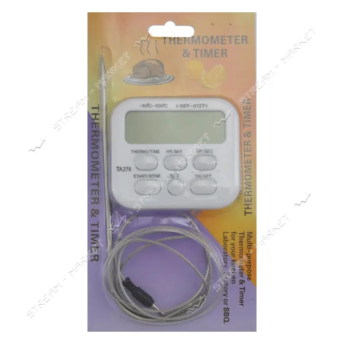 Термометр кухонный электронный с таймером и выносным датчиком щупомThermometer timer ТА-278         