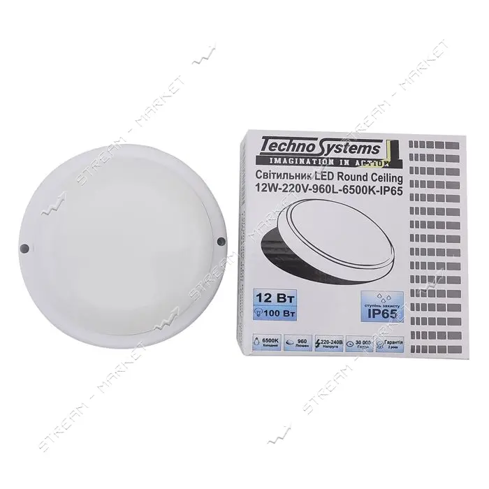 Светильник Techno Systems LED Round Ceiling 12W-220V-960L-6500K-IP65 ЖКХ круг