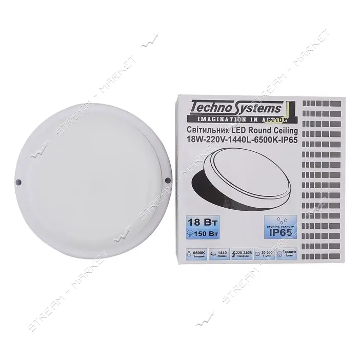 Светильник Techno Systems LED Round Ceiling 18W-220V-1440L-6500K-IP65 ЖКХ круг                      