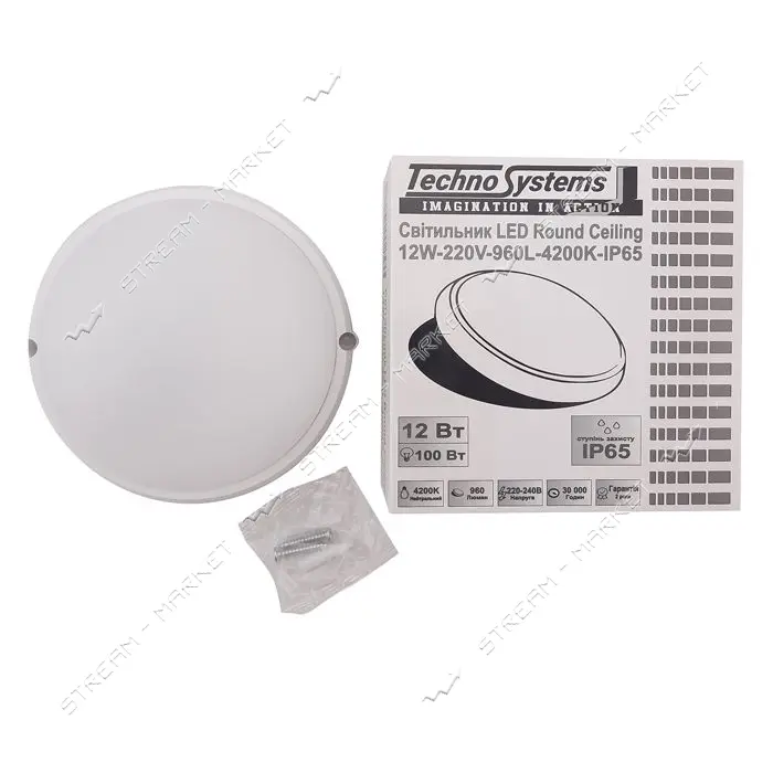 Светильник Techno Systems LED Round Ceiling 12W-220V-960L-4200K-IP65 ЖКХ круг                       