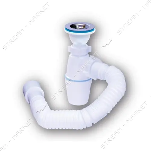 Сифон для умывальника Waterstel Orio А-32019 с нерж. выпуском и гибкой трубой 1 1/2 х 40/50         