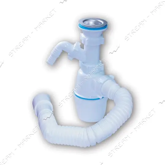 Сифон для умывальника и мойки стиралка Waterstel А-40059 с нерж. выпуском гибкой трубой 1 1/2"х40/50
