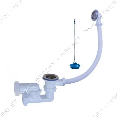 Сифон для ванны Waterstel Orio А-80089 с нержавеющим выпуском с переливом и ревизией                