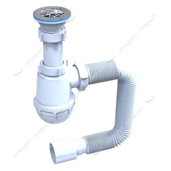 Сифон для мойки STP M-03 (М-04.01) с нержавеющим выпуском 1 1/2х40/50