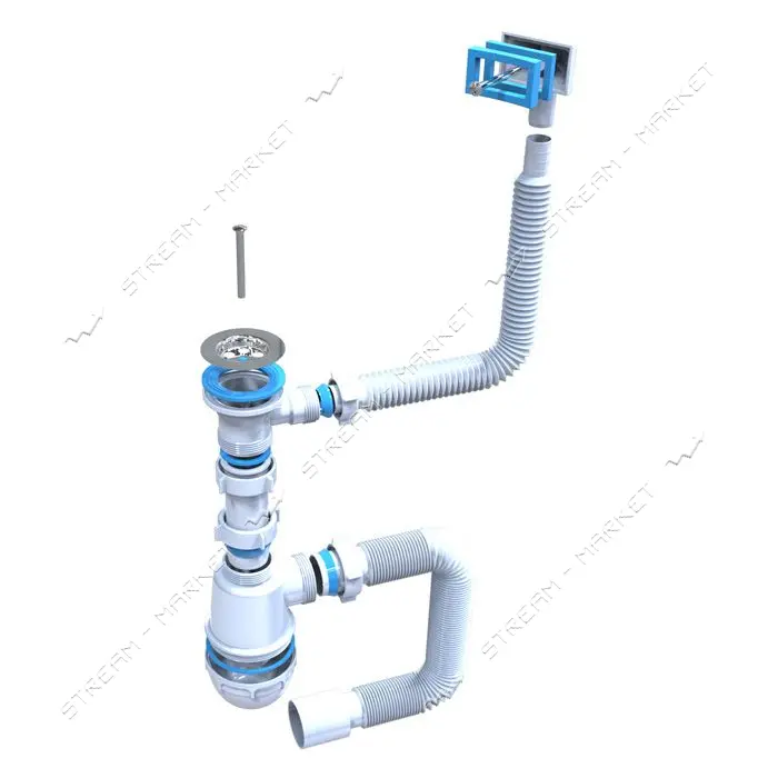Сифон для мойки с переливом STP M-05.00 нержавеющий выпуск 1 1/2х40/50                              