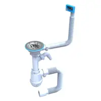 STP  MS-02 (М-02.03.01) Сифон для мойки+стиралка с переливом нерж.выпуск (большое горло) 3 1/2х40/50