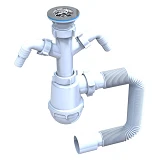Сифон для мойки плюс 2 стиралки STP MSM-03 с нержавеющим выпуском 1 1/2х40/50