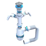 Сифон для мойки плюс 2 стиралки STP MSM-03 с нержавеющим выпуском 1 1/2х40/50