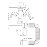 Сифон для мойки плюс 2 стиралки STP MSM-03 с нержавеющим выпуском 1 1/2х40/50